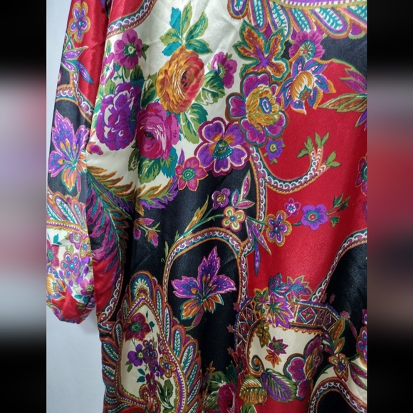 Adonna Floral Silky Robe Women's L Red Bobo Retro 90s Y2K Casual Festival - Picture 7 of 10